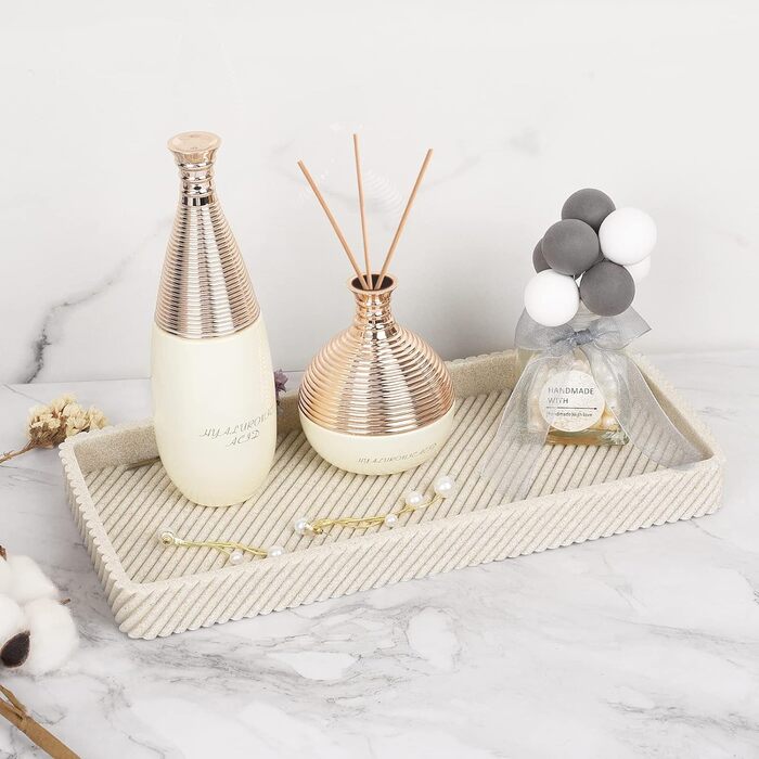 Bathroom Accessory Set, 4-Piece, Lotion Soap Dispenser, Toothbrush Holder, Qtip Holder, Vanity Tray for Decoration, Bathroom, Countertop, Vanity Organizer, Beige