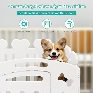 Льох для цуценят MAMIZO 60 см, огорожа для собак з пластикових панелей, портативна сітка для собак, загородження для собак з воротами, включає присоски та ґрунтові анкери, вольєр для собак для дому та вулиці (7+1, білий)
