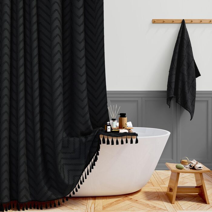 Штора для душу BTTN 180x180 см, Бохо, бежева з китицями, водонепроникна, з гачками (1 шт)