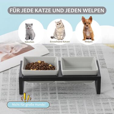 Сіра миска для кота з піднятим краєм - подвійна керамічна миска проти блювоти, легко миється, 2 x 480 мл, сірий колір