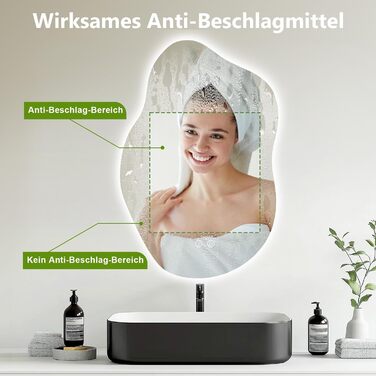 LED дзеркало для ванної кімнати 70x50 см з підсвічуванням, холодне біле світло 6000K, енергозберігаюче, диммування, проти запотівання