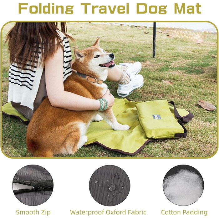 Зручна собача лежанка-підстилка: водонепроникна, для подорожей, з оксфордської тканини, зелена