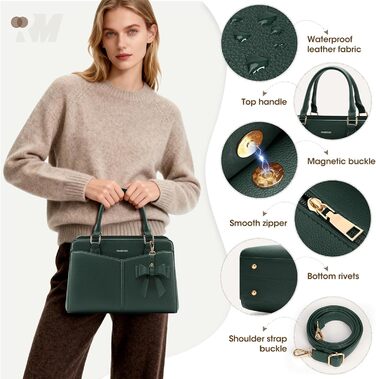 Сумка жіноча RAINSMORE середнього розміру з екошкіри, зелена: сумка-тоут, сумка на плече, ручна сумка