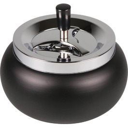 Преміум попільничка Kogu Jumbo 17 см, хром/чорна матова, кругла, велика, з обертовою кришкою