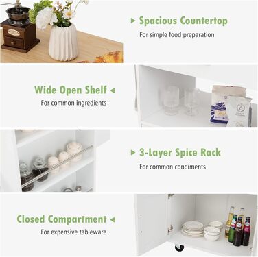 Giantex Rolling Kitchen Cart with Drop Leaf Top, Kitchen Island with Storage, Mobile Kitchen Island Wood, Kitchen Storage Cabinet Serving Cart with Drawer & 3 Shelves (White)