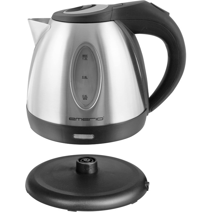Електричний чайник EMERIO з об'ємом 1.7 л, 2200 Вт, блакитна LED-підсвітка, поворотна база 360°, з боросилікатного скла, без BPA, WK-119988.7 (1,2 нержавіюча сталь)