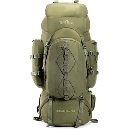 Tripole Rucksack from the Colonel Series with Internal Frame - Featuring Detachable Daypack and Rain Cover (95 Liters, Olive Green)