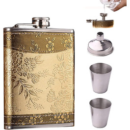 Металева фляга 8oz з нержавіючої сталі, набір фляга + воронка, подарункова коробка (Золото)
