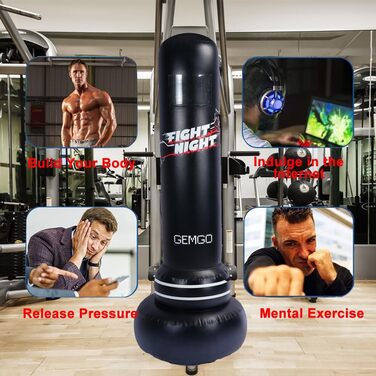 Boxsack with stand for children and adults, JanTeelGO children's boxing bag 180 cm with pocket design, 0.4 mm thick PVC Big Speed Ball – Instant rebound, Tumbler for Karate