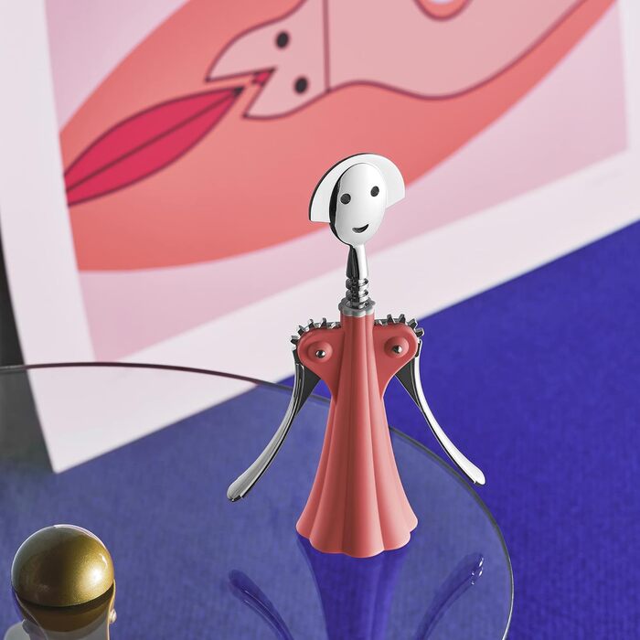 Alessi AM01 P Bottle Opener made of thermoplastic resin, pink and chrome-plated Zamak