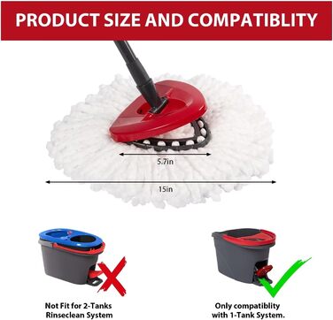 Replacement heads for Ocedar Mop, replacement head, EasyWrin Spin Mop heads, easy cleaning, 5 pieces