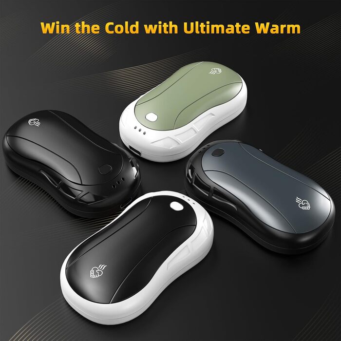 Електричні грілки для рук 2 шт. FANDLISS, портативні, акумуляторні, 6000mAh, до 12 годин роботи, USB, для кемпінгу, полювання, гольфу, білий/зелений