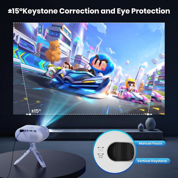 Портативний проєктор Mini Beamer 1080p з Wi-Fi та Bluetooth, сумісний з HDMI, смартфоном, USB, TV-Stick. Ідеально для домашнього кінотеатру та спальні. Чорний (Бежевий)