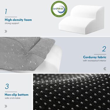 Myiosus Dog Stairs for Bed, 2-Step Foam Pet Stairs for Sofa with Removable Waterproof Cover, Non-Slip Dog Ramp Ladder for Small Dogs and Cats, 40 x 40 x 30 cm, Black (Grey Dog Stairs)