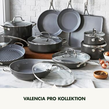 GreenPan Valencia Pro сковорода з антипригарним покриттям Harteloxierte Gesunde Keramik, 20 см та 26 см, не містить PFAS, ручка з нержавіючої сталі, для індукційних плит, можна мити в посудомийній машині та використовувати в духовці, сірий колір