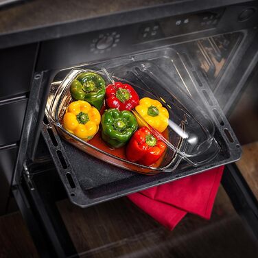 Форма для запікання KADAX 5л зі склокераміки з кришкою та ручками – прямокутна, жароміцна посудина для тушкування та випікання, ідеальна для лазаньї, м'ясних страв, підходить для духовки та електроплити 5л