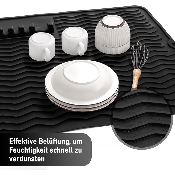 Килимок для посуду Thinkingwings 50x40 см з силікону, чорний, термостійкий, неслизький
