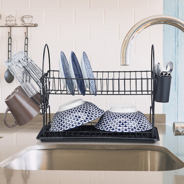 Relaxdays 2-Tier Dish Drying Rack