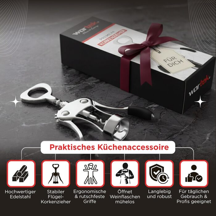 Відкривачка для вина Wortek: якісний штопор для пляшок з корком - подарунок для поціновувачів вина