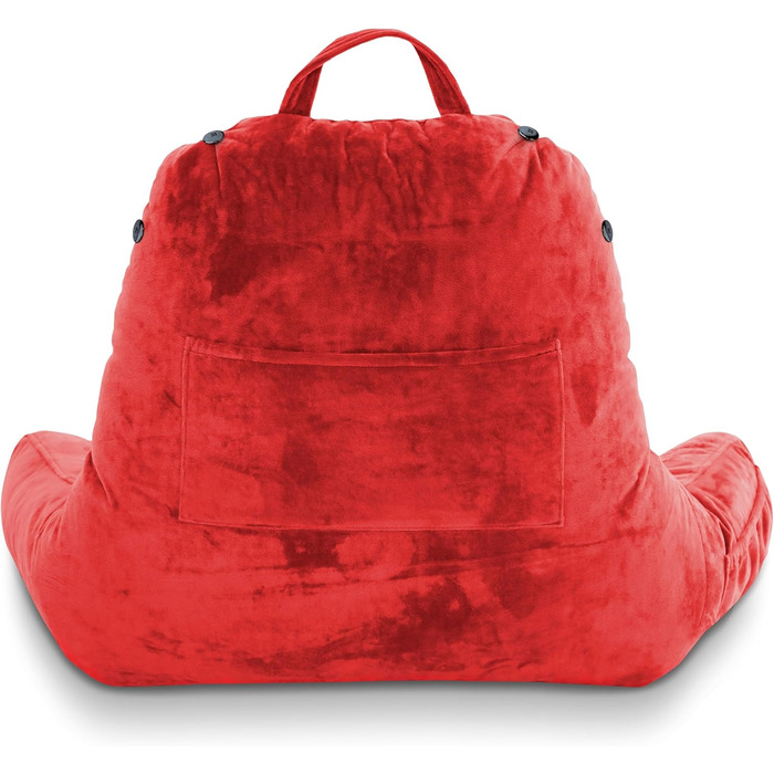 Подушка для чоловіків з підлокітниками - велика, для читання та відпочинку в ліжку. З преміум-піною з пам'яті, знімний валик для шиї на банджі. Червоний колір | Оригінальна версія