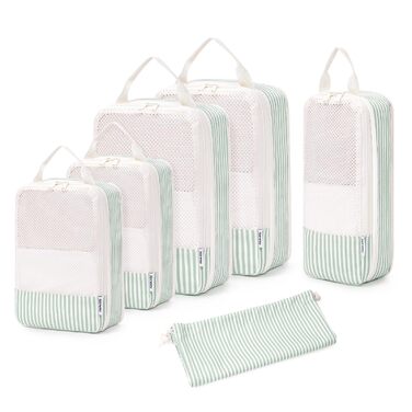 Органайзер для валізи Narwey (6 шт.) - Набір кубів для пакування, компресійні мішки, аксесуари для подорожей (комбінований, зелений)