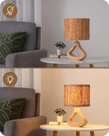 EDISHINE Дерев'яна Настільна Лампа з абажуром з льону, E27, для вітальні, спальні, в стилі кантрі [Енергоклас F], колір: корічневий