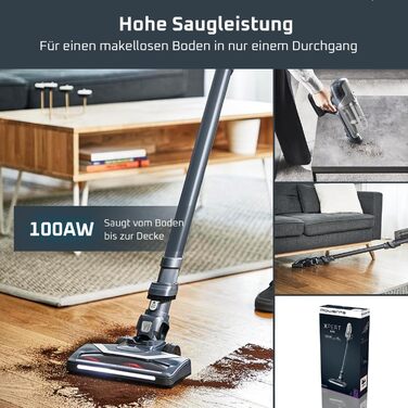 Бездротовий пилосос Rowenta X-Pert 6.60: акумуляторний, 100W, 45 хв роботи, без мішка, LED-насадка, легкий, 0,55 л, насадка для щілин, кріплення, чорний, RH6831EO (сірий/срібний)