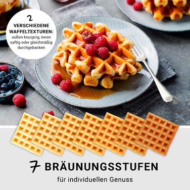 N8WERK Premium Waffle Maker for Belgian Waffles | Powerful 1,600 Watts, double heating elements, 5 programs & 7 browning levels | LCD display, timer, extra deep heating plates for particularly airy waffles