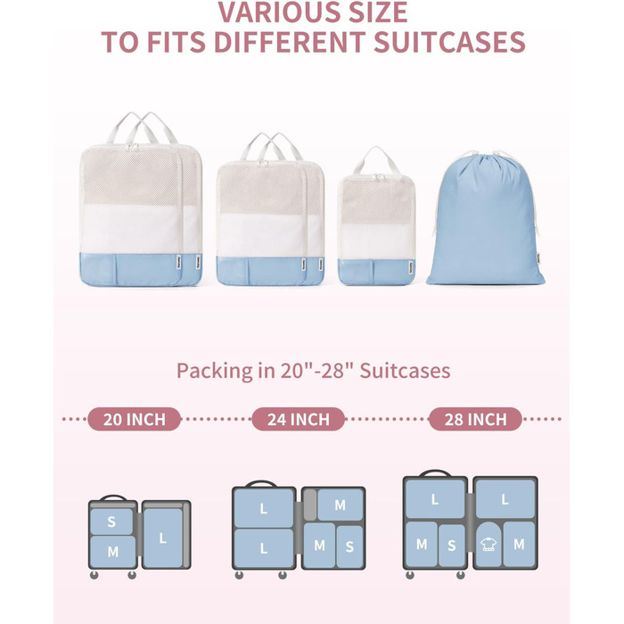 Набір органайзерів для валізи Narwey (6 шт.) з компресією, салатовий