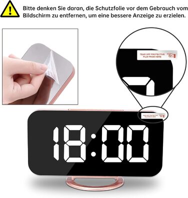 Цифровий годинник-дзеркало SZELAM з LED-дисплеєм 7 дюймів, 2 USB-порти для зарядки, функція відкладання, автоматичне регулювання яскравості, годинник для дому (рожеве золото)