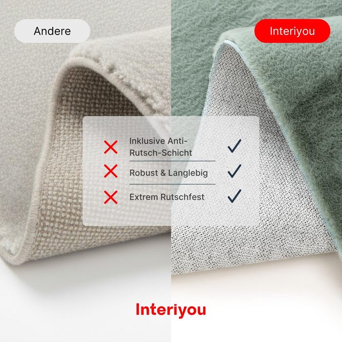 Килим Interiyou Fargo для вітальні 80x150 см - короткий ворс, миється, не ковзає. М'який штучний килим з хутром, довгий ворс (140 x 200 см, прямокутний), зелений