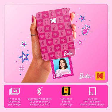 Фотодрук Kodak Barbie x Step Slim Wireless: миттєвий друк, Bluetooth, 2x3” наклейки, iOS/Android