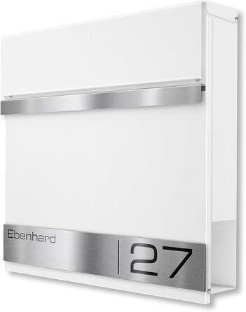 Поштова скринька Metzler Premium з газетницею, антрацит. Персоналізована з табличкою для імені. Якісна настінна поштова скринька з нержавіючої сталі V2A з порошковим покриттям RAL 7016, модель Stencil (біла)