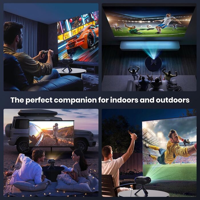 Портативний проєктор Mini Beamer 1080p з Wi-Fi, Bluetooth та штативом. Підтримка HDMI, USB, смартфонів, TV-Stick. Ідеально для домашнього кінотеатру та спальні. Чорний колір.