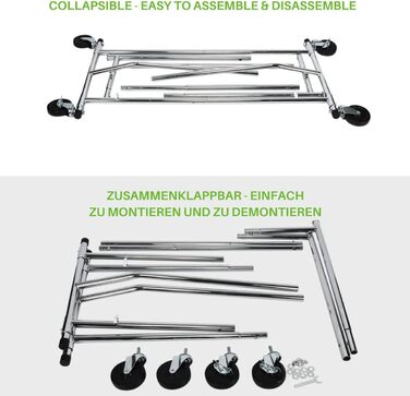 Стійка для одягу HOKEEPER для важких навантажень, до 181 кг, висувна штанга на колесах, міцна подвійна рейка, срібна (S001)