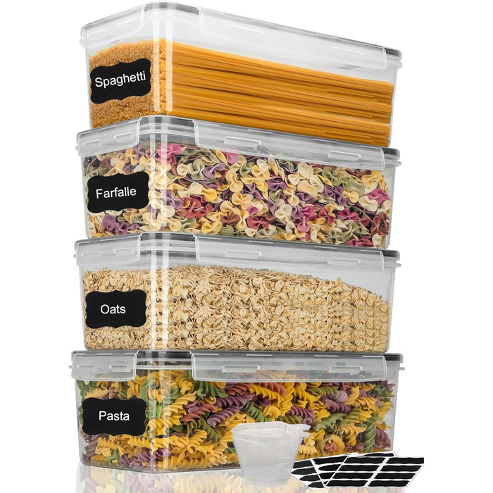 Набір контейнерів для зберігання Withosent 24 шт. з кришкою, пластикові, для борошна, мюслі, кукурудзяних пластівців, з етикетками та ложкою (2L 1.6L 0.8L)