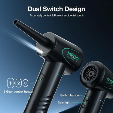 Електричний пилодув MECO ELEVERDE: бездротовий, 100000 об/хв, 7kPa, USB-C зарядка для чищення ноутбука, офісних пристроїв та диванів