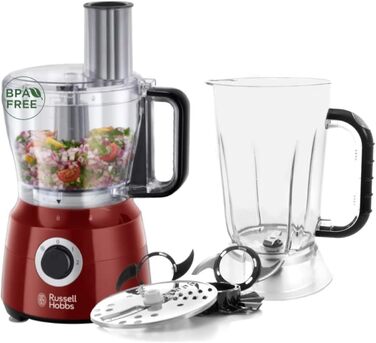 Russell Hobbs Food Processor Multi [Standmixer/Mixer/Chopper/Shredder/Grater/Whisk] Desire Red (Mixing, Chopping & Shredding etc., Dishwasher-safe accessories, 600W) 24730-56