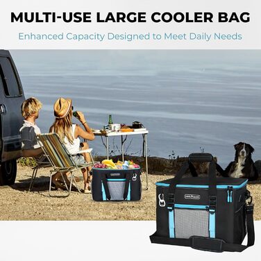 INSMEER Кулер для їжі та напоїв 50 л, великий, складний, для 80 банок, витримує витоки, з відкривачем, для пікніків, кемпінгу, пляжу, сімейних поїздок на 4 особи, чорний