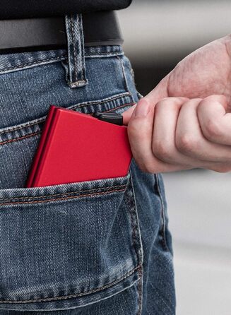 Металеве картхолдер VULKIT з RFID NFC захистом, червоний - для чоловіків, вміщує 10 карт