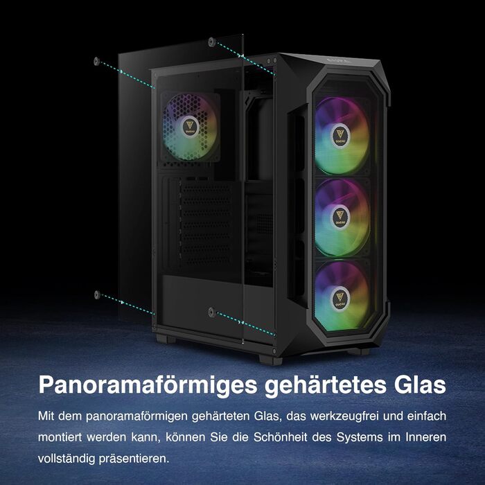 Корпус для ПК GAMDIAS Aura GC1 Elite ARGB Midi-Tower: сітка для високої циркуляції повітря, 4 x 120 ARGB вентилятори, скляна панель, підтримка синхронізації материнської плати, чорний