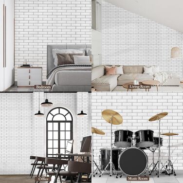 Акустичні панелі JBER самоклеючі для звукоізоляції, шумопоглинаючі стінні панелі «цеглина» для студії, офісу та дому, 30 x 30 x 1 см, білі, 12 шт.