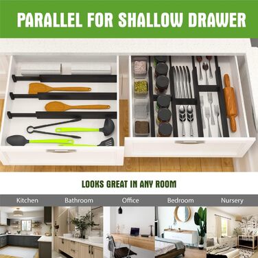 ANTOWIN 10 Pcs Adjustable Drawer Dividers Bamboo, Drawer Organizer, Spring-loaded, Kitchen, Dresser, Bathroom, Bedroom, Baby Drawer, Desk Organization System (Black)