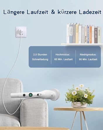 Електрична щітка для чищення з 9 насадок, щітка для швів, водонепроникна IPX8, електричний скрубер з регульованою ручкою, 2 швидкості для ванної кімнати, кухні, авто, підлоги, білий+чорний