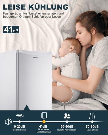 Холодильник Upstreman 91L з функцією швидкого охолодження, 5 температурних режимів (1-8℃), енергоефективний, 41 дБ, компактний, для студентського гуртожитку/офісу, BR321- (білий)