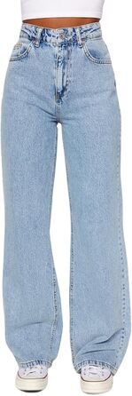 Джинси жіночі Trendyol прямого крою з високою талією, блакитний (44)