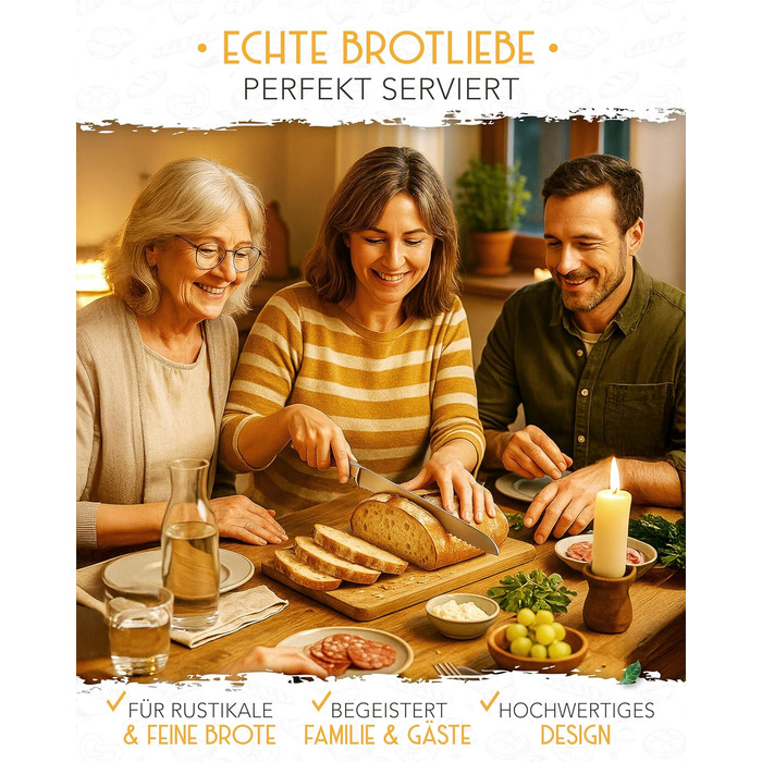 Ніж для хліба KRUSTENZAUBER з хвилястим лезом, 20 см, з нержавіючої сталі, для точного та легкого нарізання, великий ніж для хліба та булочок (26 см)