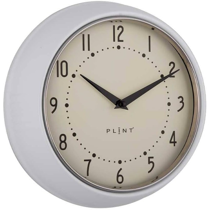 PLINT Retro Wall Clock - Silent Non-Ticking Decorative Color Wall Clock, Retro Style Wall Decoration for Kitchen, Living Room, Home, Office, School, Easy to Read Large Numbers (White)