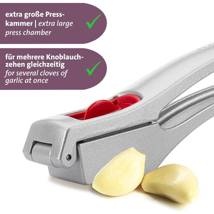 Прес для часнику Westmark з великою камерою та елементом для чищення, 16.2 см, алюміній/пластик, срібно-червоний, 30082260 Josie