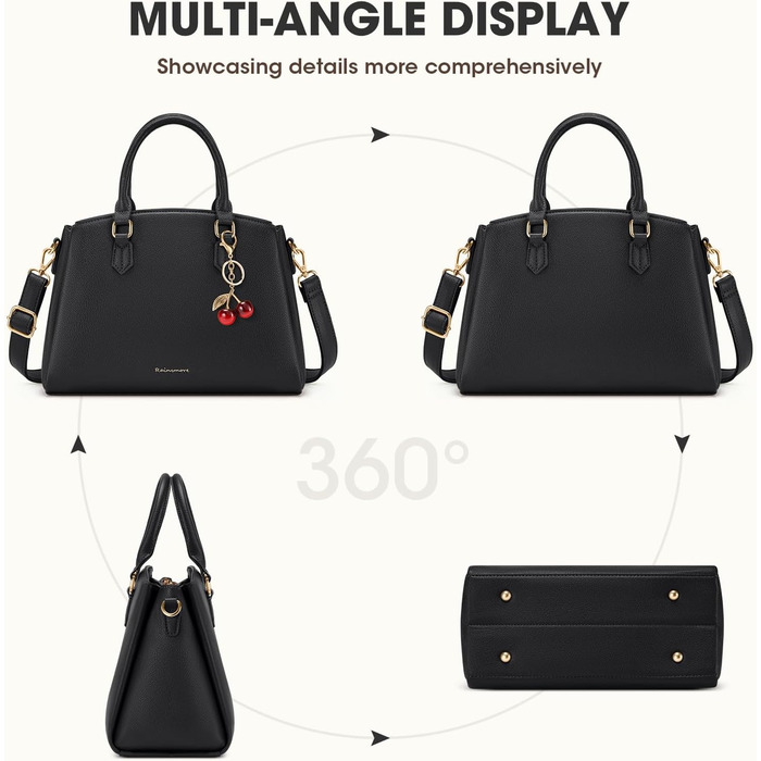 Сумка жіноча RAINSMORE середнього розміру з PU шкіри, чорна. З ручкою та знімним ременем, для планшета 11 дюймів, для роботи та шопінгу